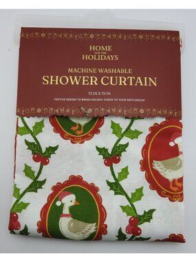 Home For The Holidays Christmas Goose Shower Curtain Holly Berries 72 x 72 NWT